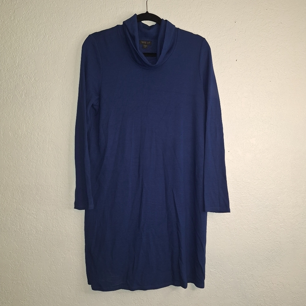 J. Jill Knit Dress Womens Size M Blue Rayon Blend Cowl Neck Stretch Long Sleeve